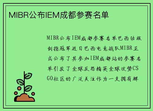 MIBR公布IEM成都参赛名单