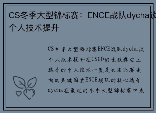 CS冬季大型锦标赛：ENCE战队dycha谈个人技术提升